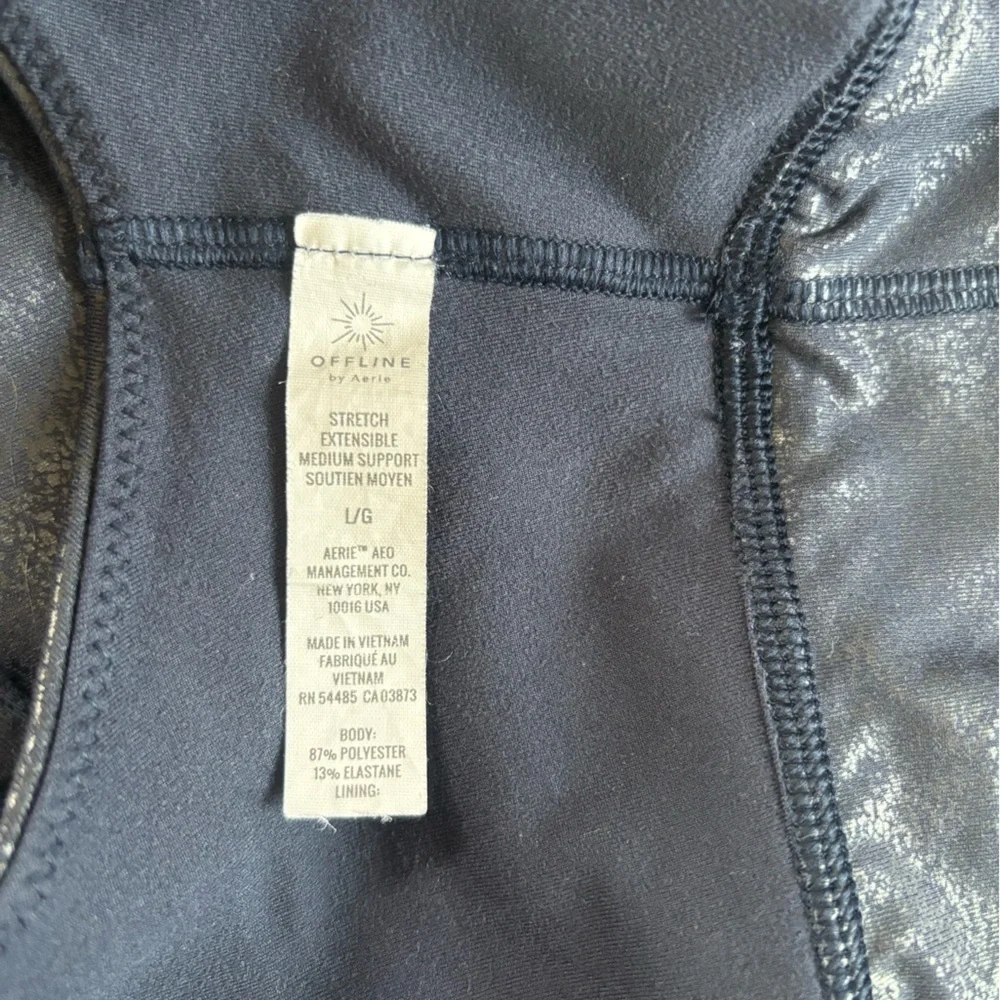 OFFLINE by Aerie The Hugger Crackle Metallic Sports Bra Navy Blue Large
